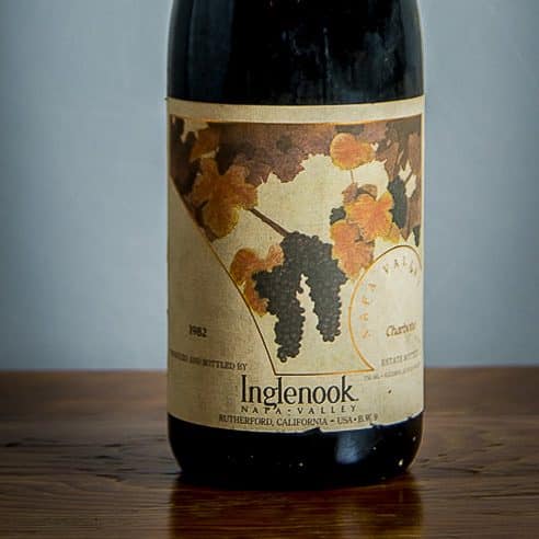 Vintage wine bottle of 1982 Inglenook Charbono from Napa Valley.