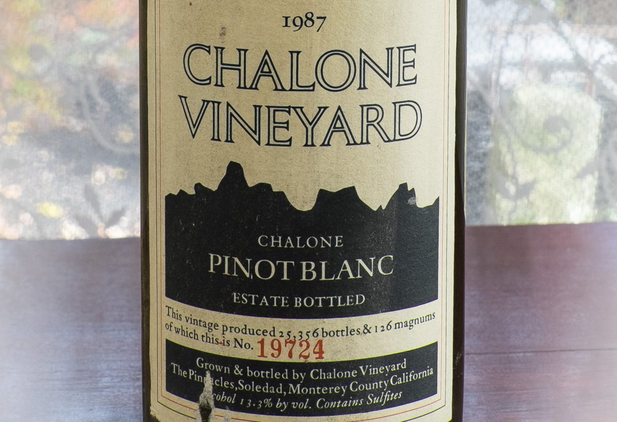 Vintage bottle of 1987 Chalone Vineyard Pinot Blanc