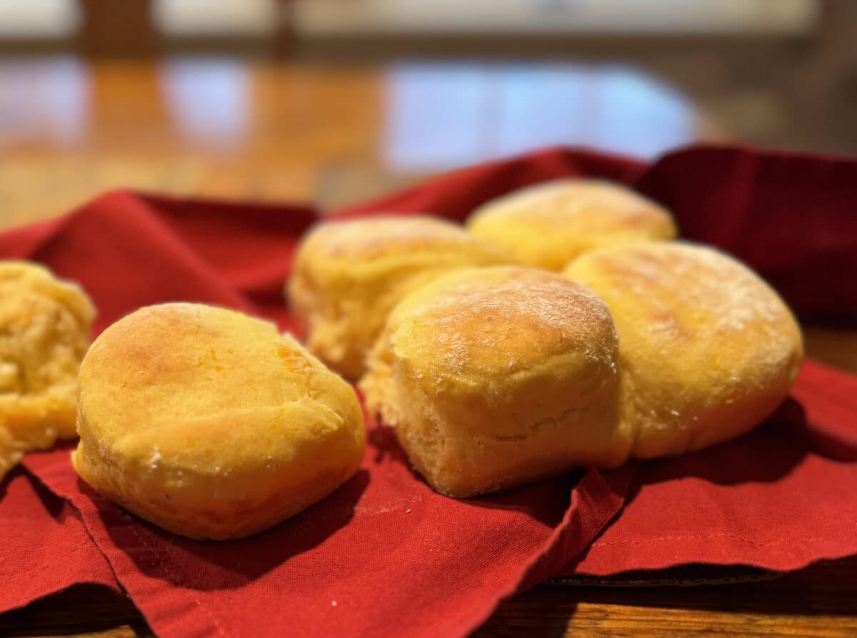 squash rolls on a red cloth