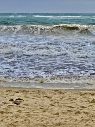 Sandy beach and surf in Wellfleet, Cape Cod.
