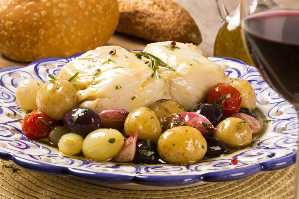 Plate of olives and salt cod