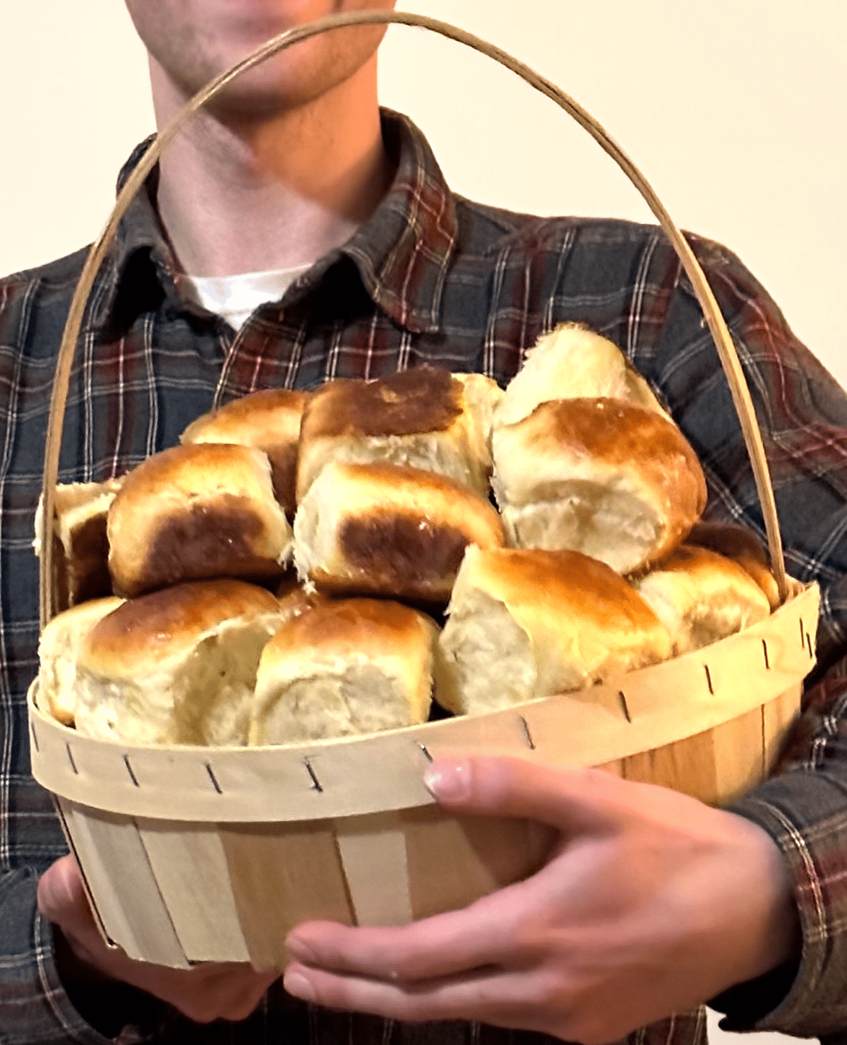 Sweet Dinner rolls being held in a basket