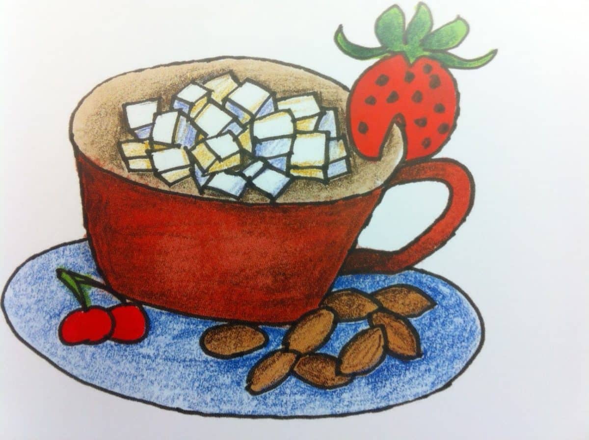 Artistic representation of a cup of almond jelly