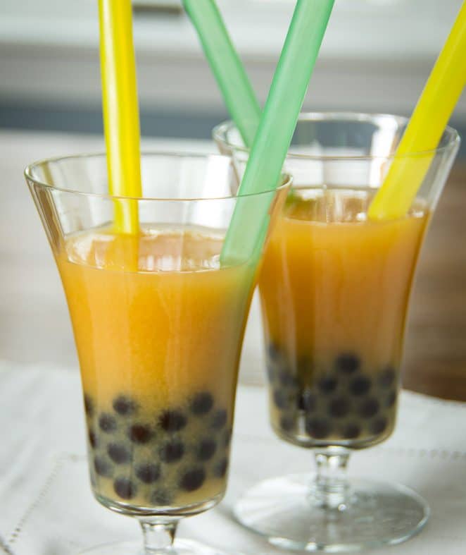 Freshly prepared bubble tea with tapioca pearls