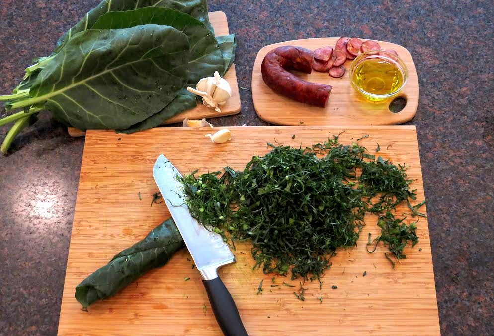 Fresh ingredients for making Caldo Verde soup