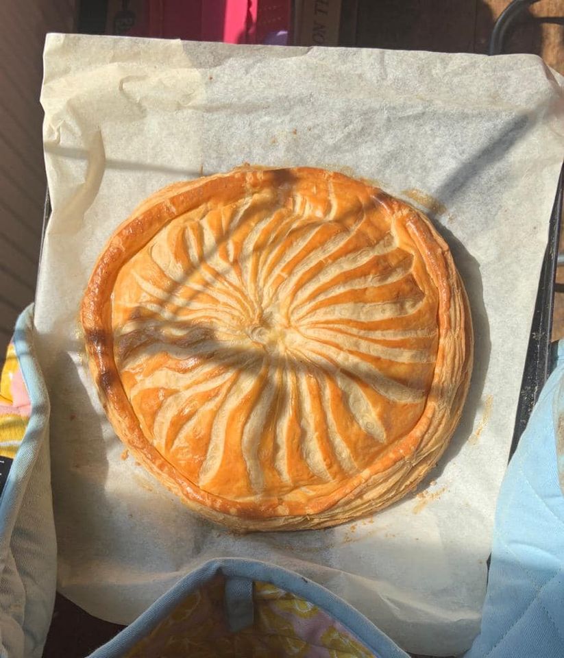 Cheddar and potato pithivier with thyme onions