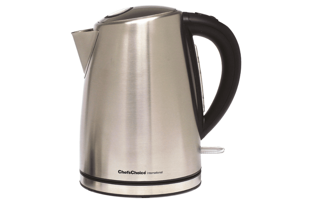 Chef's Choice silver electric kettle with black handle