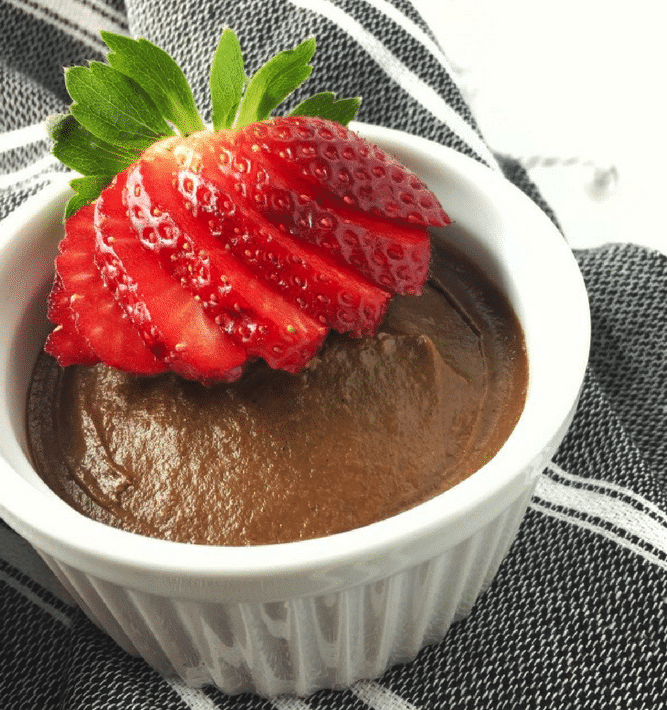 Dish with avocado chocolate mousse