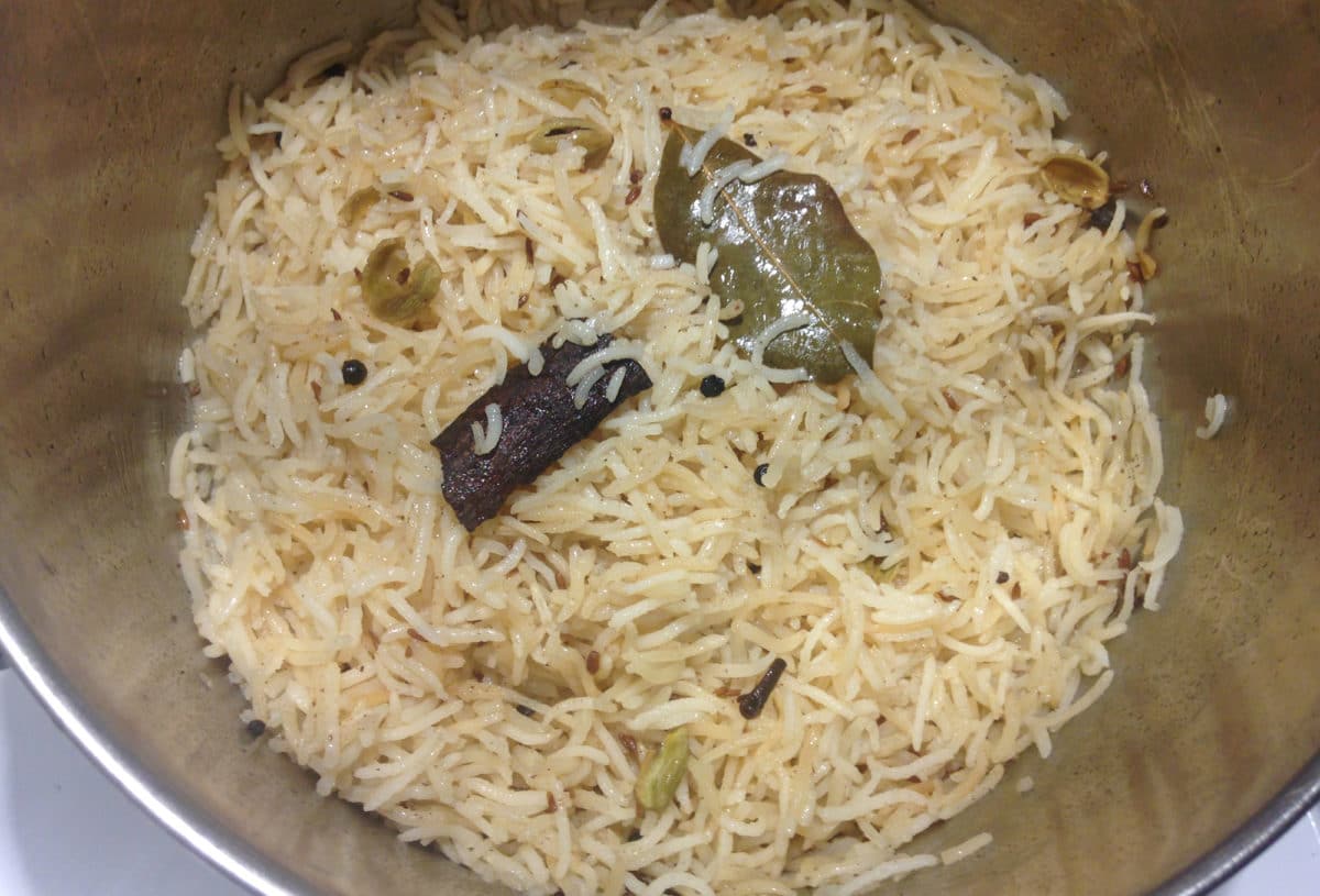 Delicious bowl of cooked basmati rice