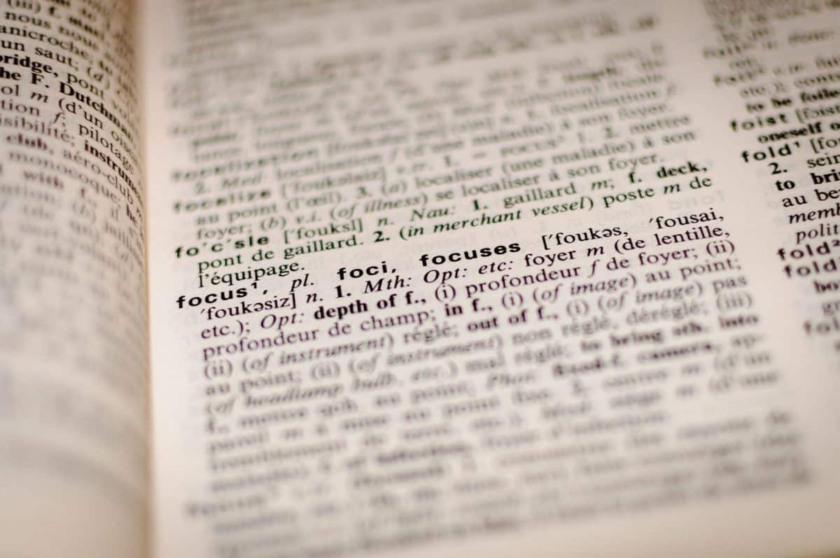 Close-up of cooking terms in a book