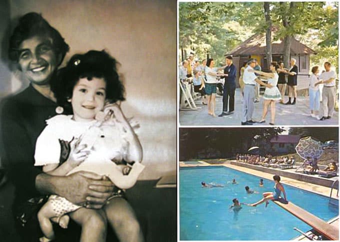Left, the author with her grandmother Fay. Right images from a postcard of Sunny Oaks brochure.