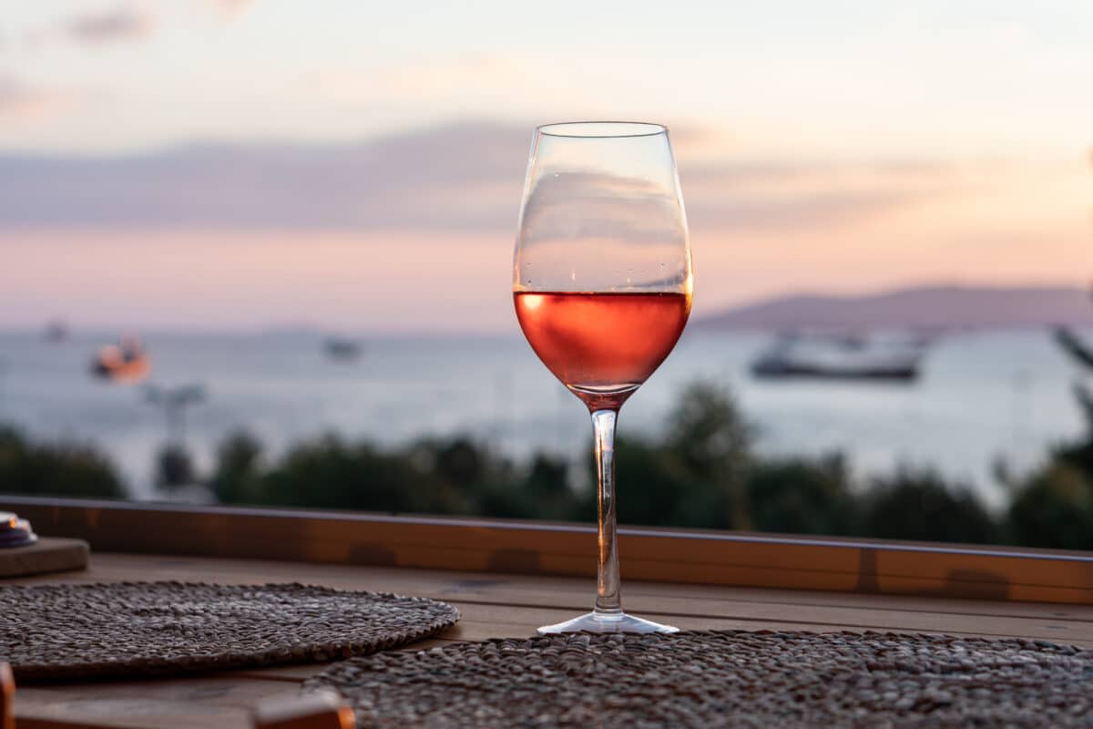 Glass of rosé at sunset