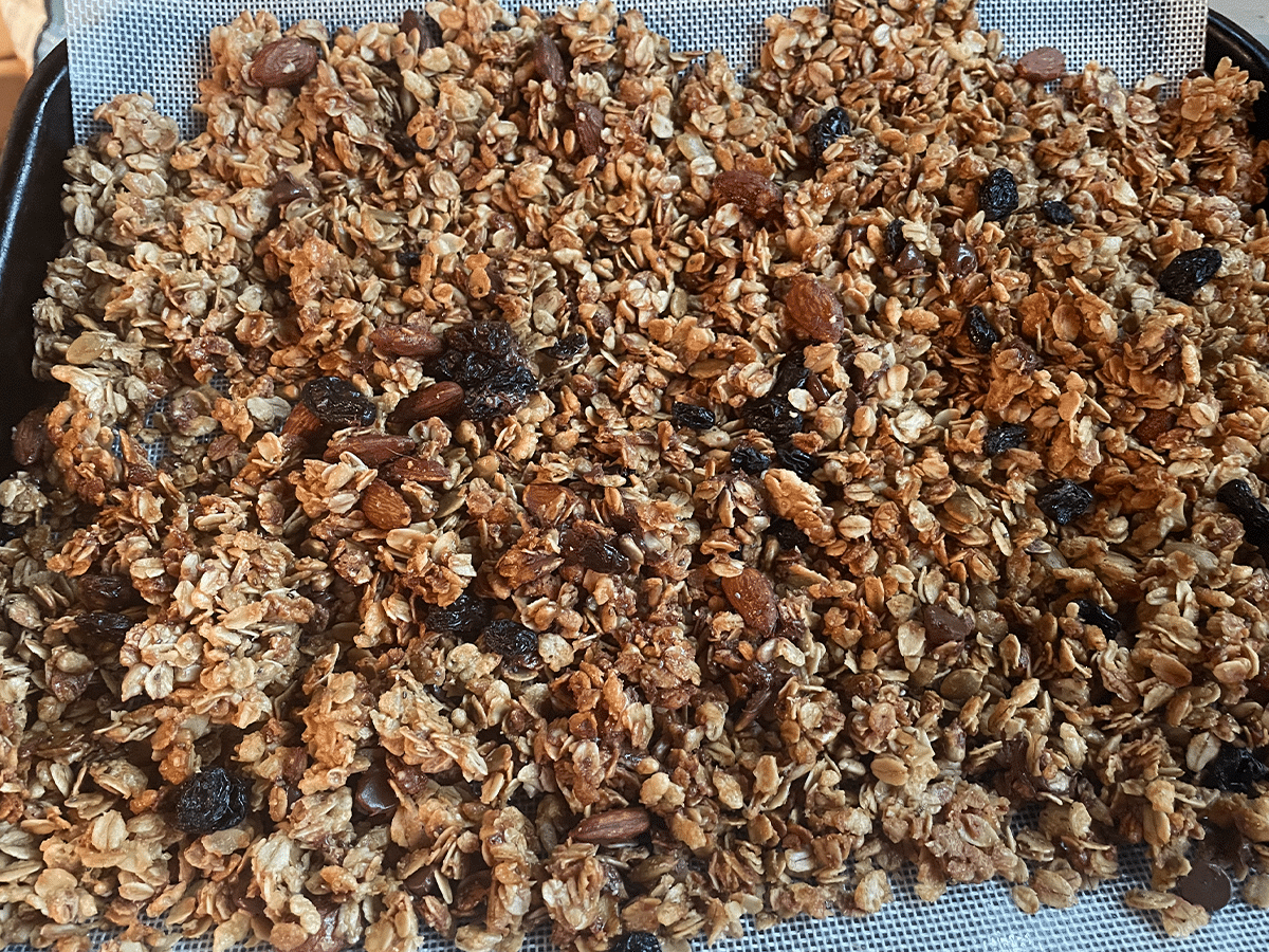 Tray of baked granola