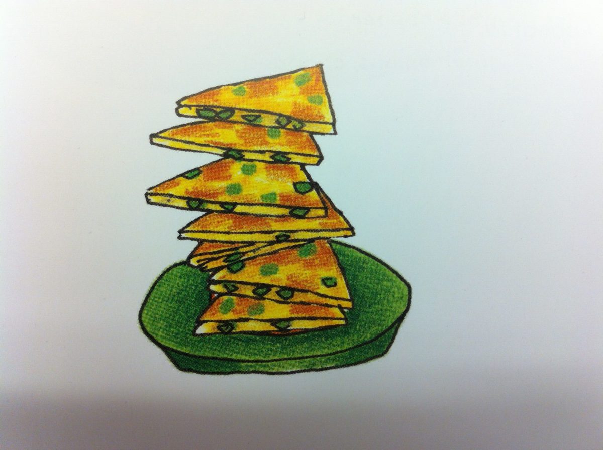 Artistic illustration of stacked green onion pancakes