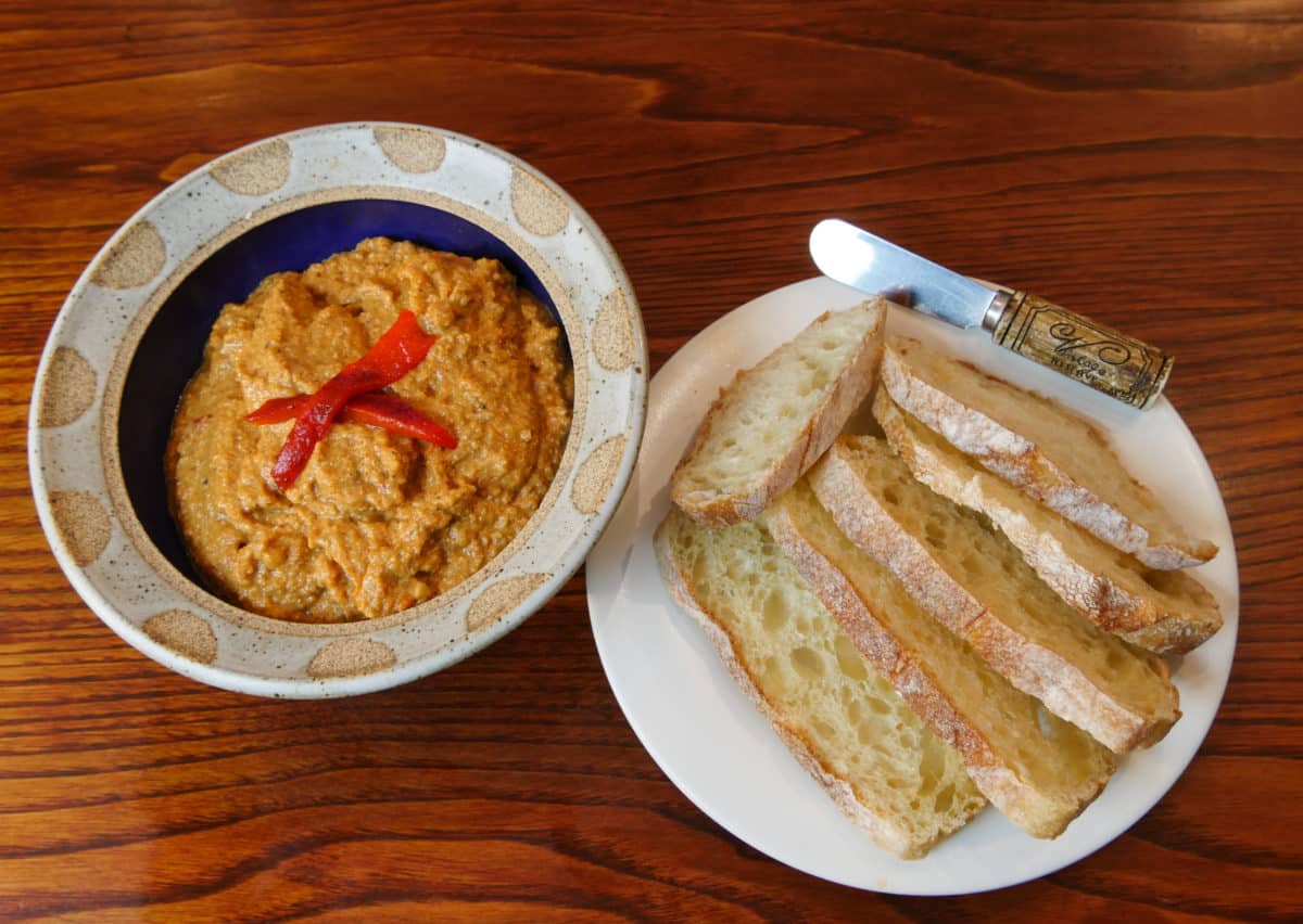 Walnut-Garlic spread accented with hot and sweet peppers and pomegranate syrup.