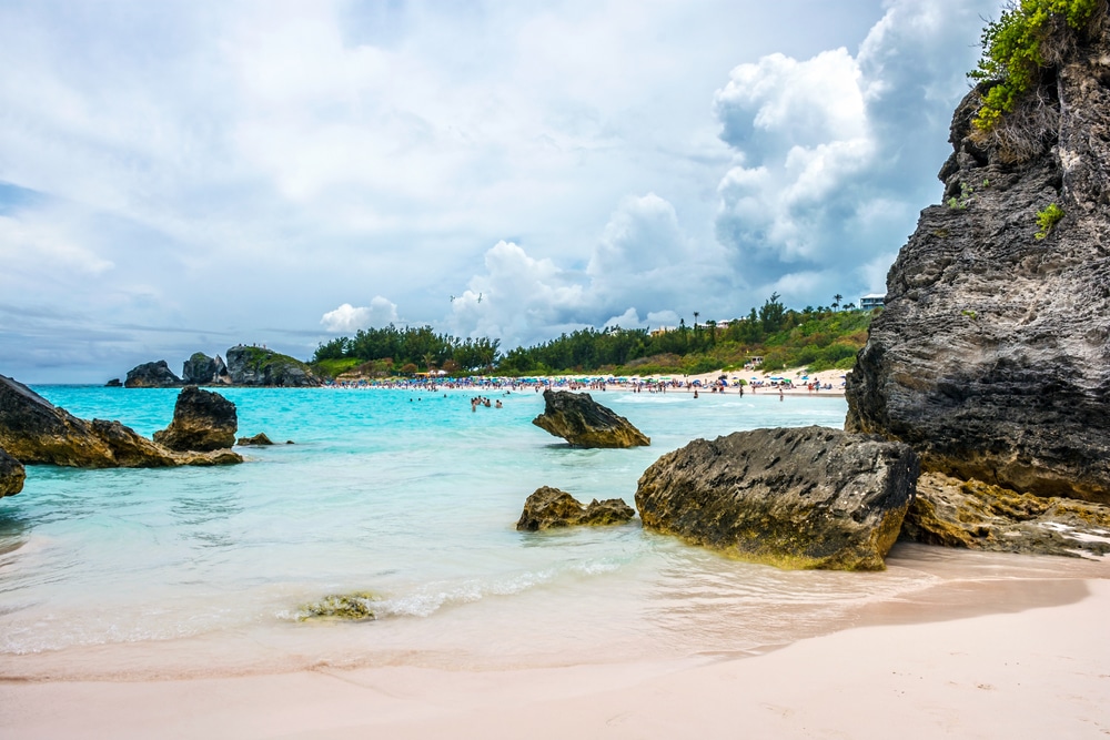 Scenic view of Horseshoe Bay in Bermuda with turquoise waters