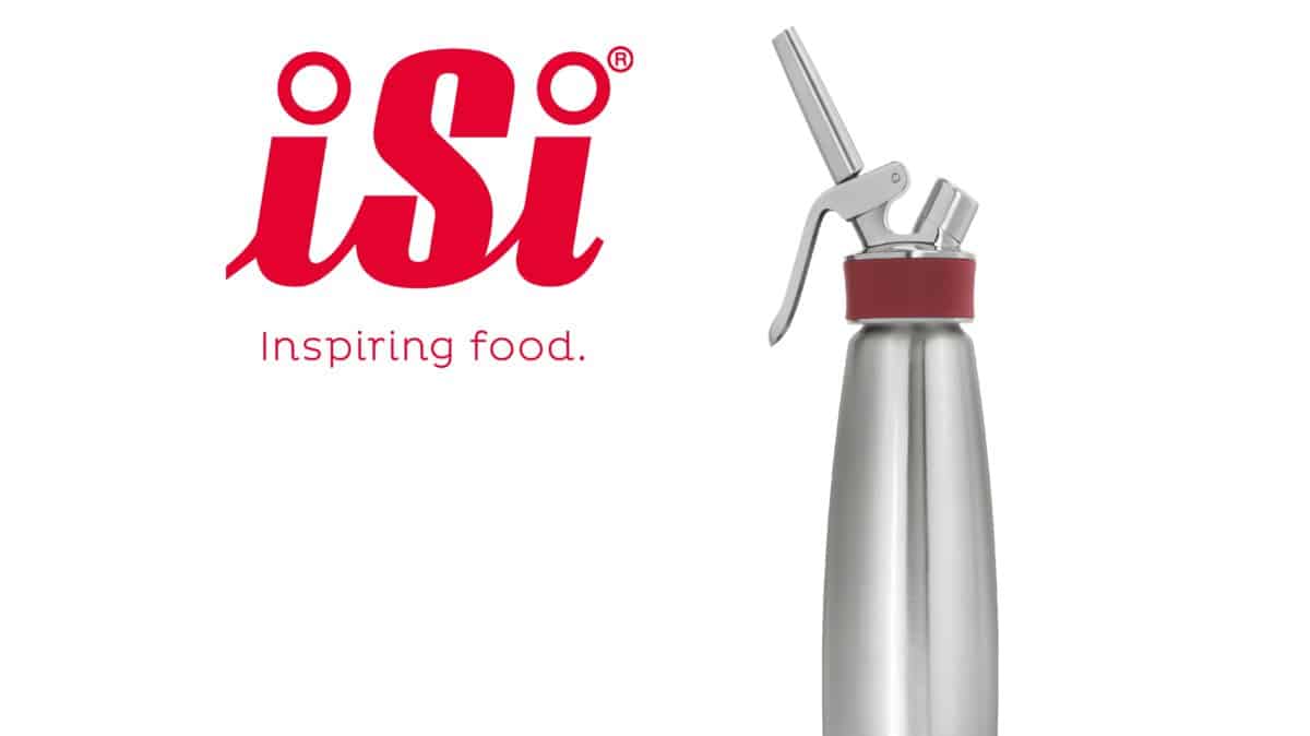 iSi brand logo next to a stainless steel canister.