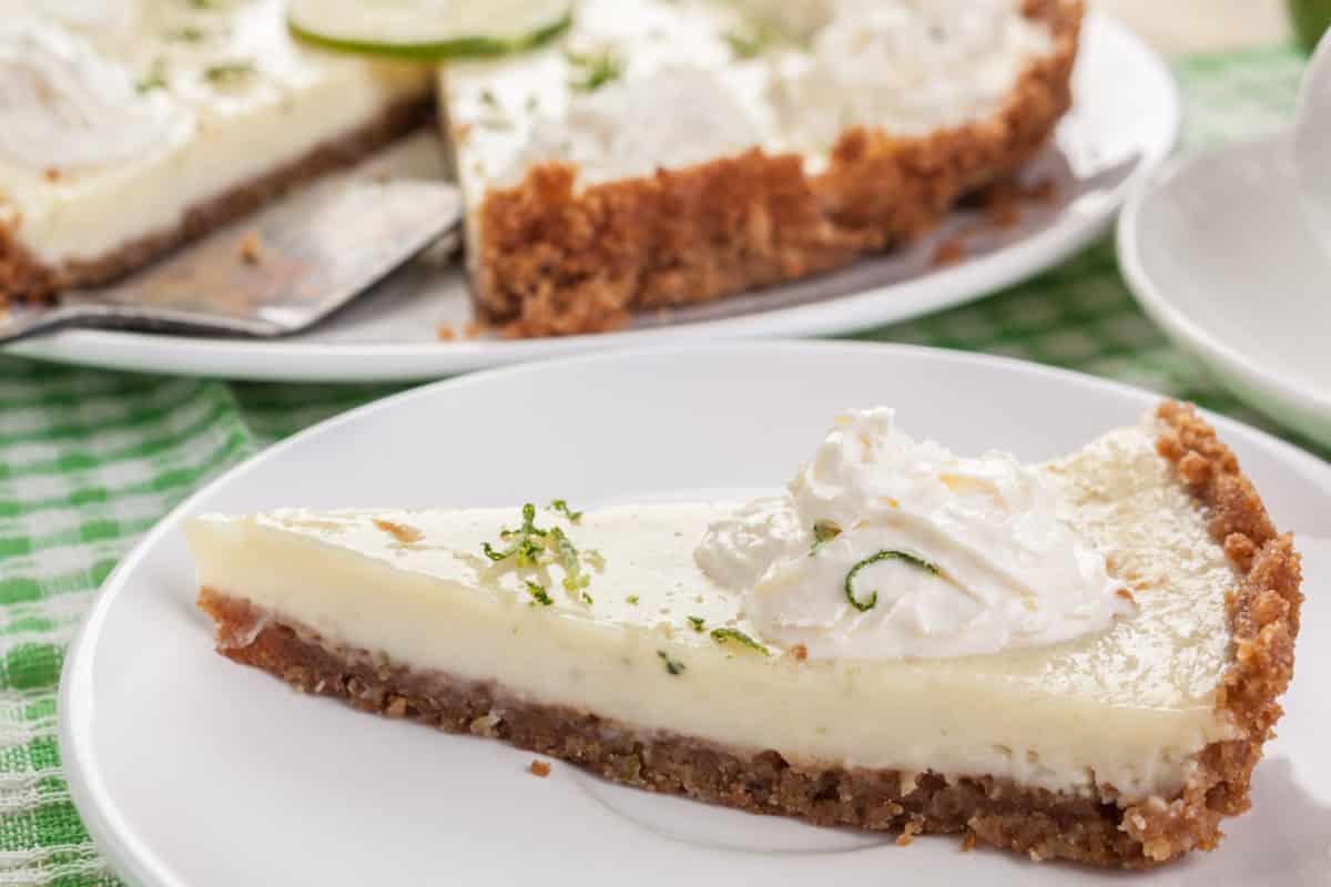 Slice of a creamy lime pie on a plate