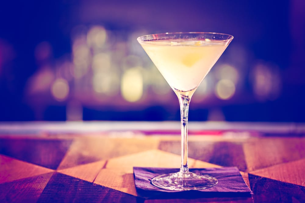 Close-up of a limoncello martini cocktail at the bar.