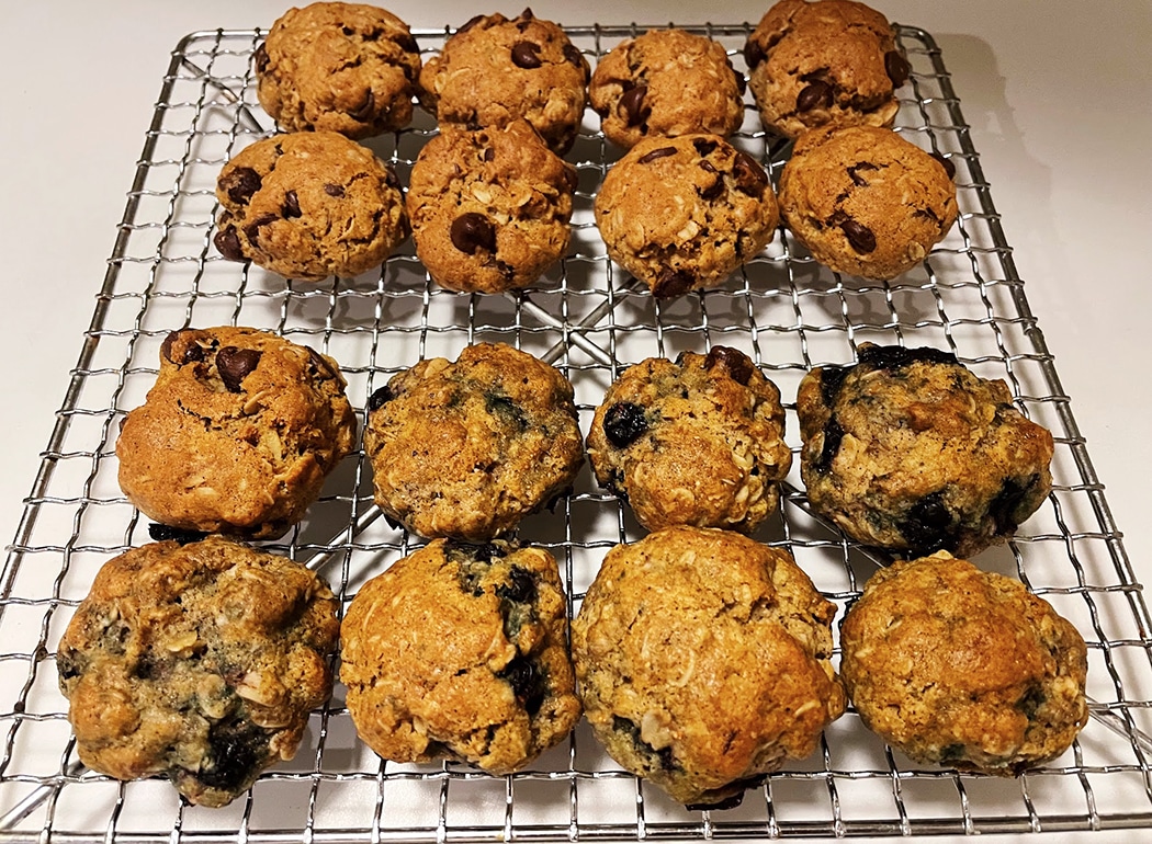 low sugar oatmeal cookie balls cooling on rack