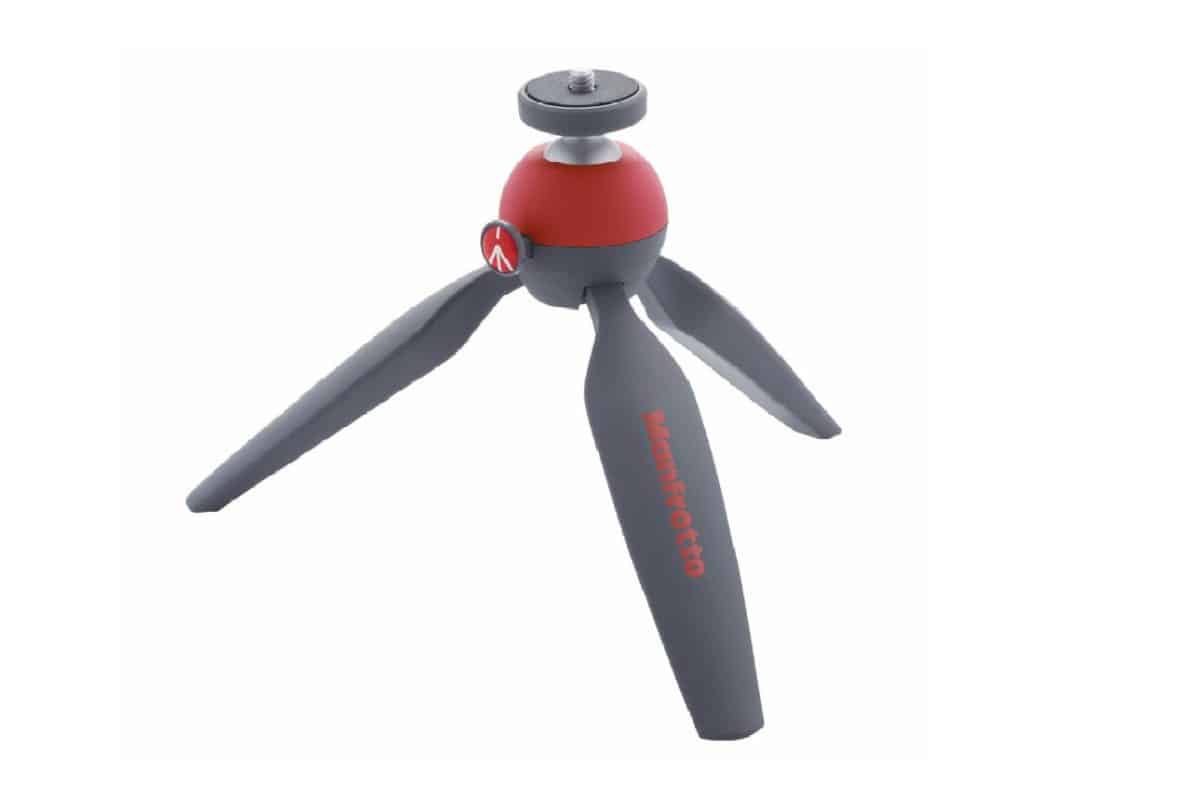 Red and grey Manfrotto tripod