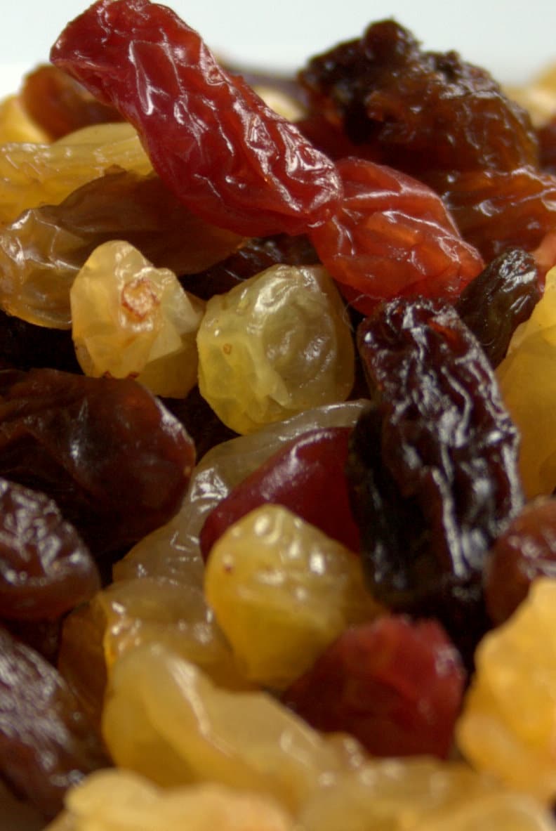 Close-up of assorted dried fruits including raisins