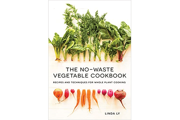 Cover of 'The No-Waste Vegetable Cookbook' with diverse vegetables.