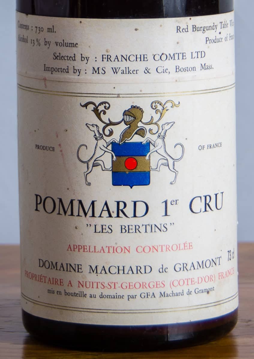 Label on bottle of Pommard 1er CRU, photo credit: Eva Baughman
