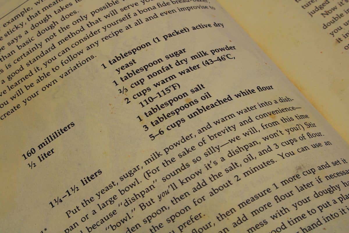 Printed recipe ingredients with measurements