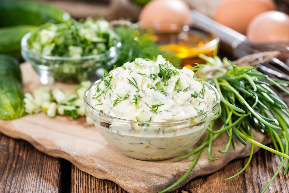 Dish of remoulade with ingredients