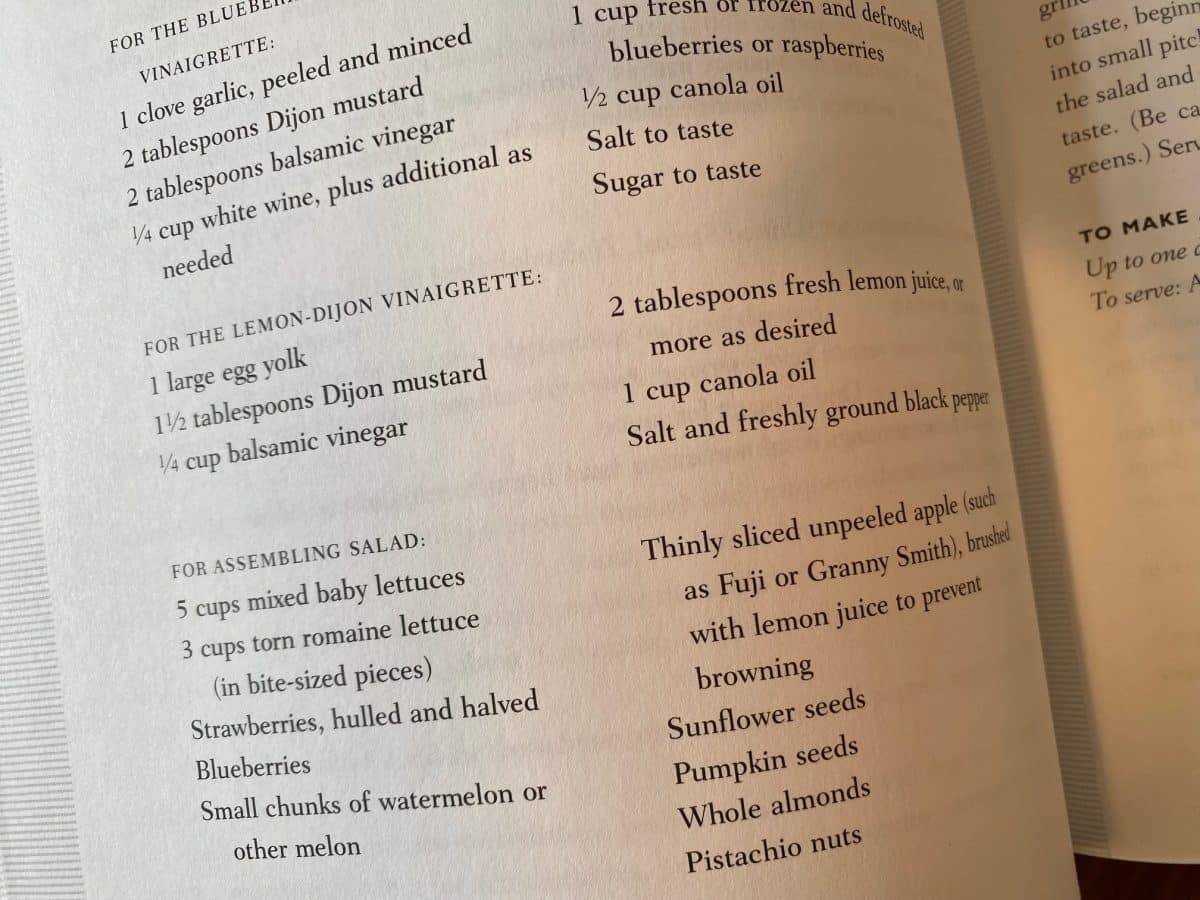 A book page detailing vinaigrette recipes.