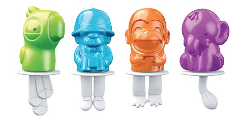 Zoku safari animal shaped popsicle molds including elephant, monkey, and parrot.